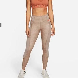 NIKE ONE LUXE WOMENS MID RISE- LEGGINGS BROWN-HEATHER